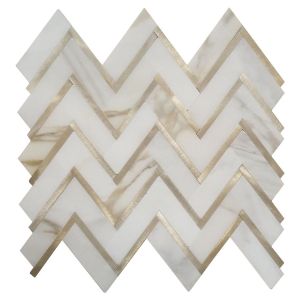 Calacatta Zigzag Metallic Herringbone Waterjet Mosaic