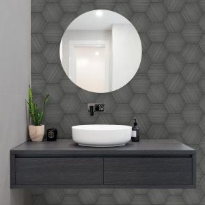 Basalt Gray 10" Grooved Hexagon Mosaic Wall Tile