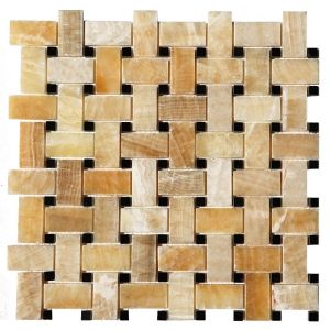 Yellow Onyx Basket Weave Black Dot Interlocking 12x12 Polished