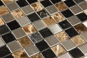 Stainless Steel and Stone 1x1 Honed/Polished Blend Mosaic