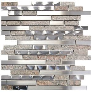 Stainless Steel and Brown Stone Interlocking Blend Mosaic