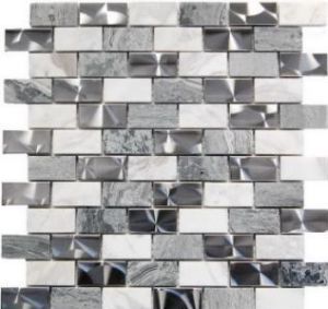 Stainless Steel and Gray Stone 1x2 Interlocking Blend Mosaic