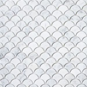 FREE SHIPPING - Carrara White 1" Fish Scale Interlocking Mosaic