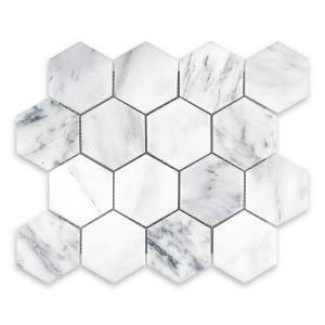 Greecian White 3" Hexagon Mosaic - HONED