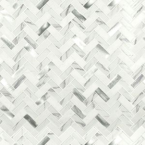 FREE SHIPPING - Bytle Bianco Herringbone Glass Metal & Stone Mosaic