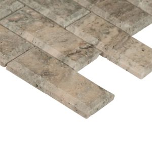 FREE SHIPPING - Silver Travertine 2x4 Beveled Brick Mosaic