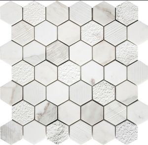 FREE SHIPPING - Calacatta Gold 2" Multi Finish Hexagon Mosaic