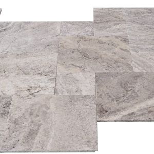 Silver Travertine French Pattern Tumbled Tile