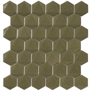 FREE SHIPPING - Muschio Green 3D 2" Hexagon Polished Mosaic