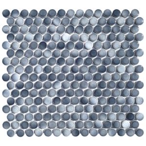 FREE SHIPPING - Gray Metallico Porcelain Penny Round Mosaic