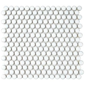 FREE SHIPPING - Absolute White Porcelain Penny Round Mosaic
