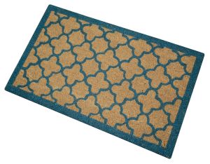 FREE SHIPPING - Coir Door Mat 18X30 - Blue Quatrefoil