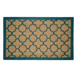 FREE SHIPPING - Coir Door Mat 22x36 - Blue Quatrefoil
