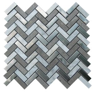 Arrowhead 1x2 Steel & Marble Herringbone Mosaic